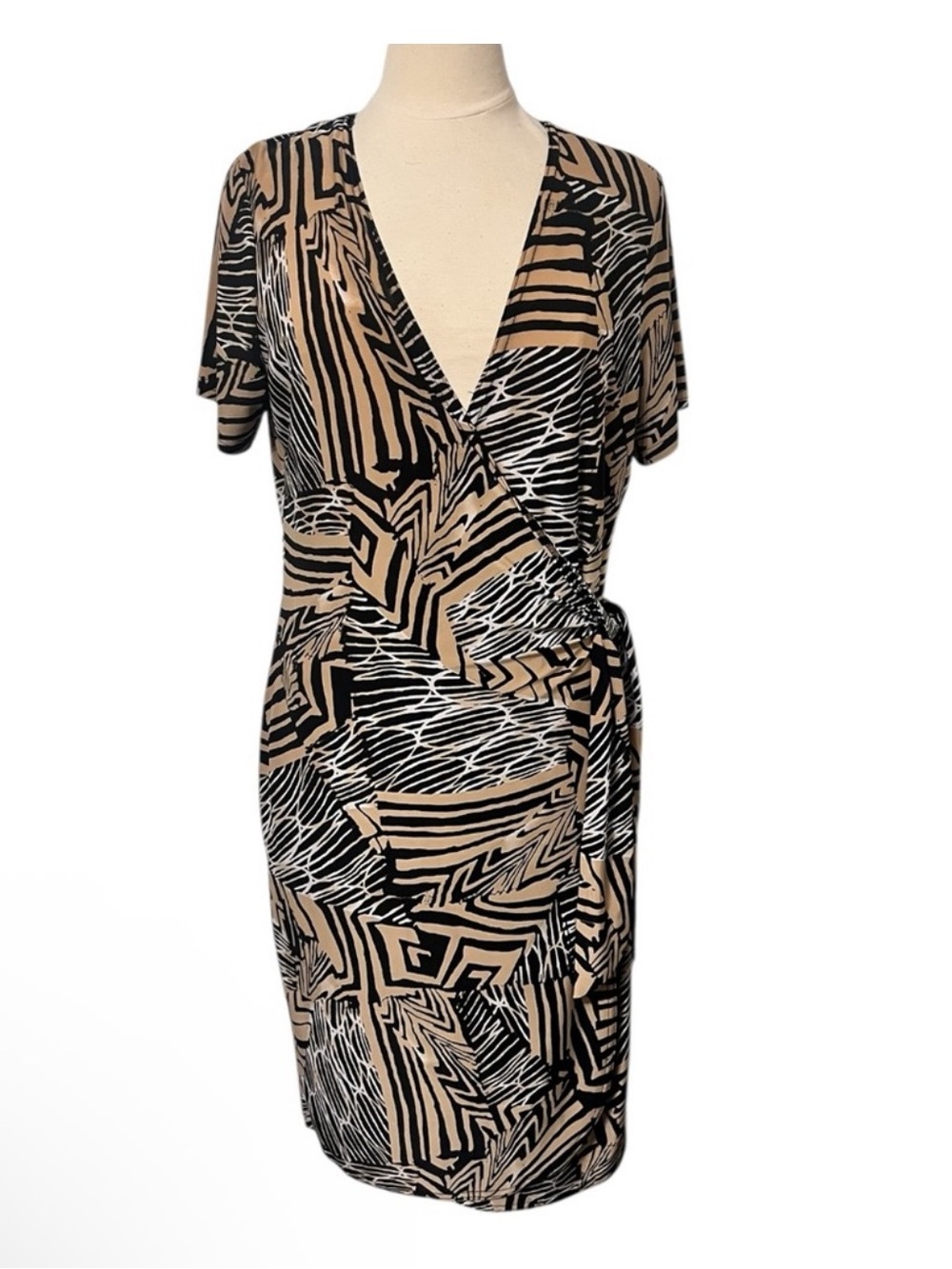 Ashley Stewart Animal Print Faux Wrap MIDI Dress Size 12